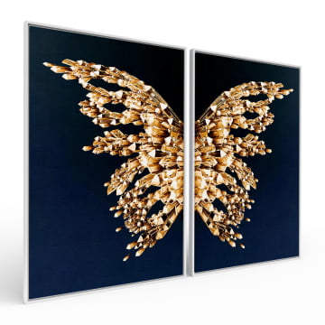 Kit 2 quadros retangulares - Gold butterfly wings