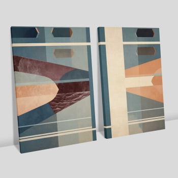 Kit 2 quadros retangulares -Pintura Digital Abstrata com Formas Geométricas 
