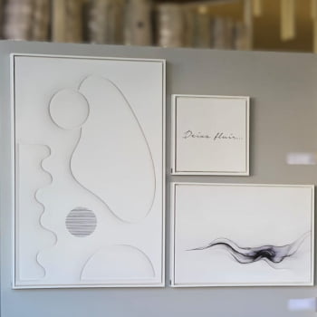 Kit 3 quadros - Deixa fluir - Moldura Branca - 130x93cm