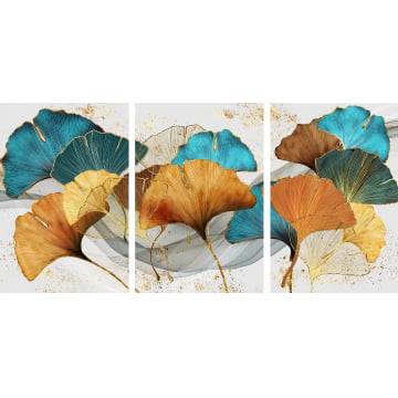 Kit 3 quadros retangulares - Trio folhas Ginkgo 2