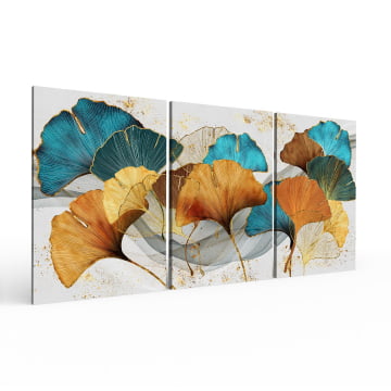 Kit 3 quadros retangulares - Trio folhas Ginkgo 2