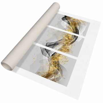 Kit 3 Quadros Retangulares - Revoada de pássaros dourados
