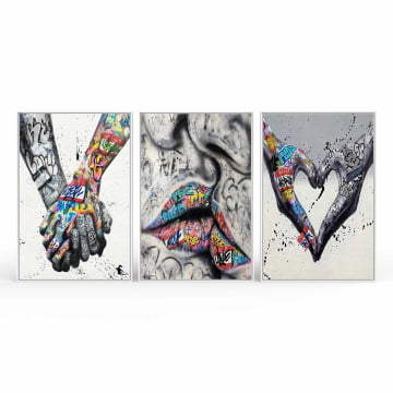 Kit 3 quadros retangulares - Trio Banksy