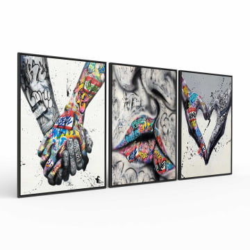 Kit 3 quadros retangulares - Trio Banksy