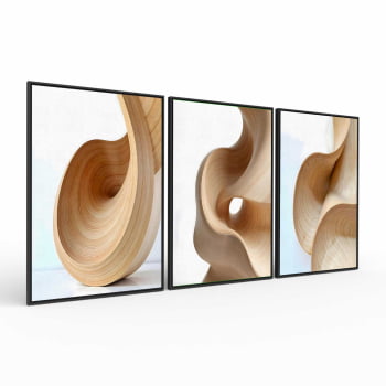 Kit 3 quadros retangulares - Trio Curvas Abstratas