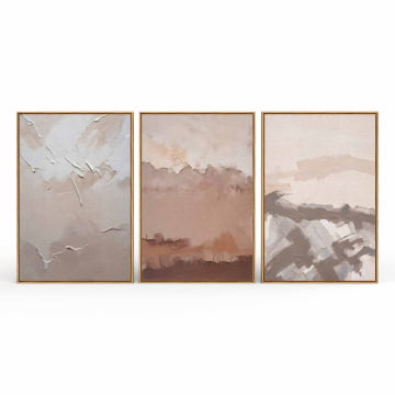 Kit 3 Quadros Retangulares - Trio de pinturas abstratas em tons terrosos