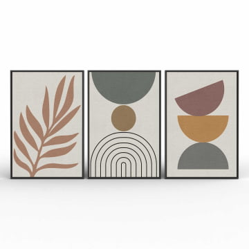 Kit 3 quadros retangulares - Trio formas abstratas