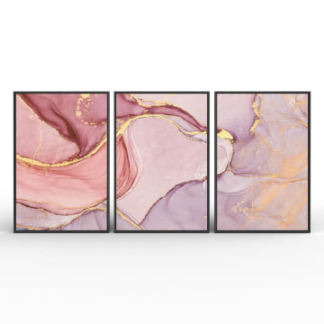 Kit 3 quadros retangulares - Trio Marmorizado Rosa