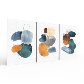 Kit 3 quadros retangulares - Trio pinturas abstratas em aquarela