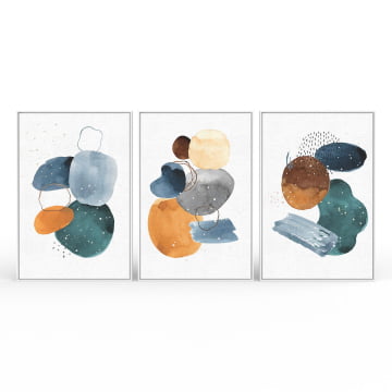 Kit 3 quadros retangulares - Trio pinturas abstratas em aquarela