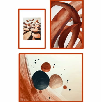 Kit 3 quadros - Trio Terracota - Moldura Terracota - 165x105cm