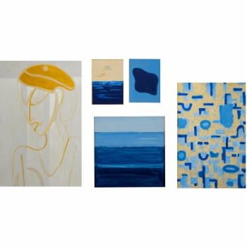 Kit 5 quadros - Blue Dream - Moldura Dourada - 153x103cm