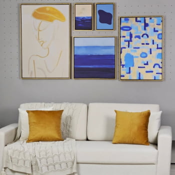 Kit 5 quadros - Blue Dream - Moldura Dourada - 153x103cm