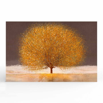 Quadro Retangular  - Árvore dourada no fundo marrom