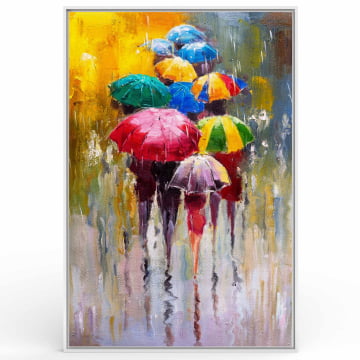 Quadro Retangular - Pessoas sob a chuva (pintura)