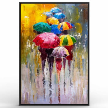 Quadro Retangular - Pessoas sob a chuva (pintura)