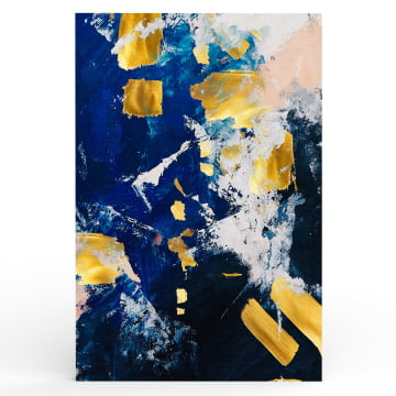 Quadro Retangular - Pintura abstrata azul e dourado
