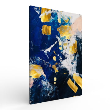 Quadro Retangular - Pintura abstrata azul e dourado