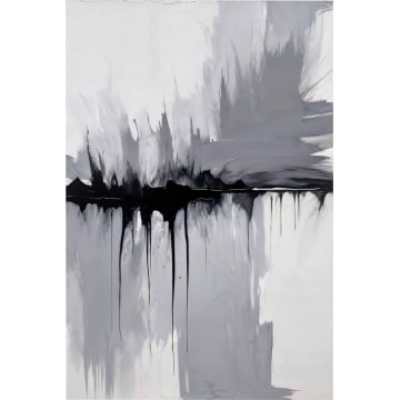 Quadro Retangular  - Pintura abstrata em tons cinza e preto 