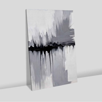 Quadro Retangular  - Pintura abstrata em tons cinza e preto 
