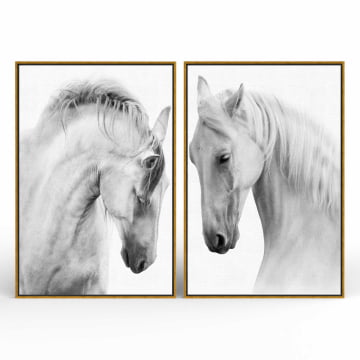 Kit 2 quadros retangulares - Dois cavalos brancos