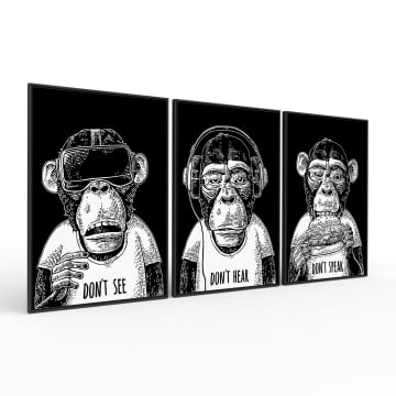Kit 3 quadros retangulares - Os Três Macacos Sábios
