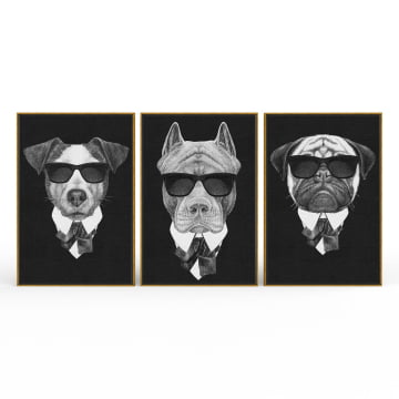 Kit 3 quadros retangulares - Trio de Cachorros da Máfia