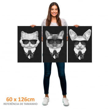 Kit 3 quadros retangulares - Trio de Gatos da Máfia