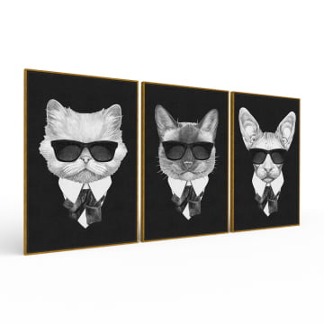 Kit 3 quadros retangulares - Trio de Gatos da Máfia