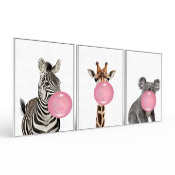 Kit 3 quadros retangulares - Zebra, Girafa e Coala divertidos