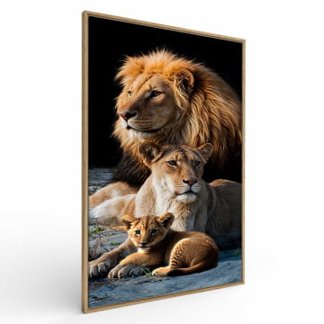 Quadro Retangular  - Desenho de família de leões