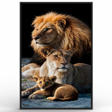 Quadro Retangular  - Desenho de família de leões