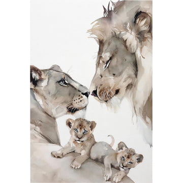 Quadro Retangular -  Leão, Família de leões