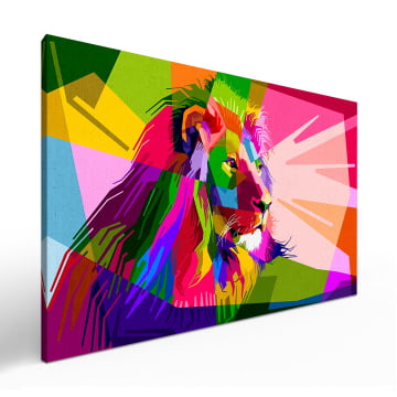 Quadro Retangular  - Leão Ilustração Colorido