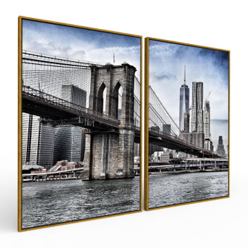 Kit 2 quadros retangulares - NY Ponte Brooklyn 2