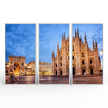 Kit 3 quadros panorâmicos - Catedral de Milão