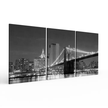 Kit 3 quadros retangulares - Vista da Ponte do Brooklyn em preto e branco