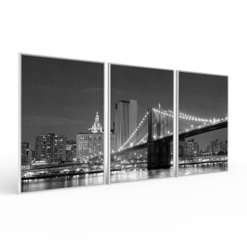 Kit 3 quadros retangulares - Vista da Ponte do Brooklyn em preto e branco