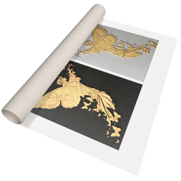 Kit 2 quadros retangulares - Fadas em preto, branco e dourado