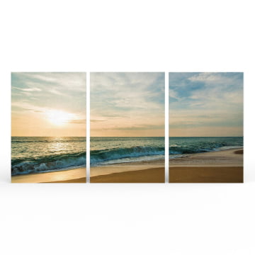 Kit 3 quadros retangulares - Praia deserta ao entardecer
