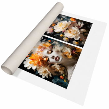 Kit 2 quadros quadrados - Mulher e flores brancas