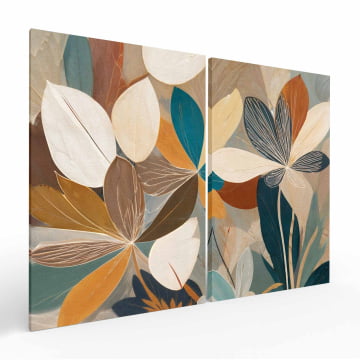 Kit 2 quadros retangulares - Duo abstrata de flores coloridas