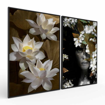 Kit 2 quadros retangulares - Duo de Lotus White 