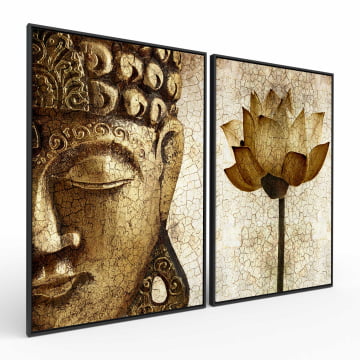 Kit 2 quadros retangulares - Duo Face de Buda e a Lótus