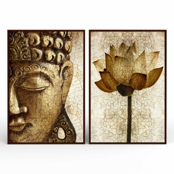 Kit 2 quadros retangulares - Duo Face de Buda e a Lótus