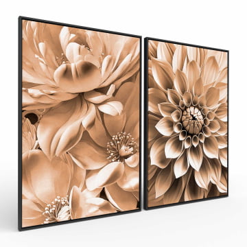 Kit 2 quadros retangulares - Duo Flores Sépia 