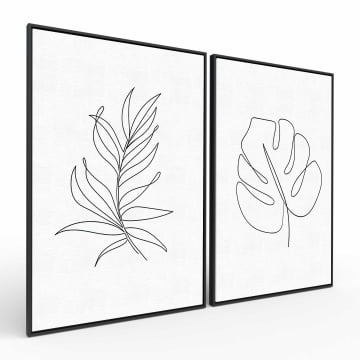 Kit 2 quadros retangulares - Duo folhagem line art