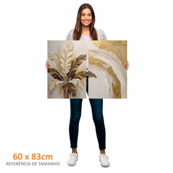 Kit 2 quadros retangulares -Duo Folhas de bananeira em Ouro