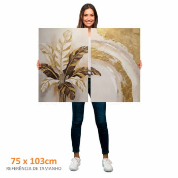 Kit 2 quadros retangulares -Duo Folhas de bananeira em Ouro