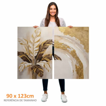 Kit 2 quadros retangulares -Duo Folhas de bananeira em Ouro